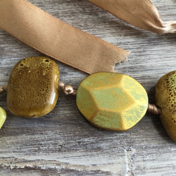 New Tan & Yellow Necklace with adjustable ribbon - Picture 11 of 16